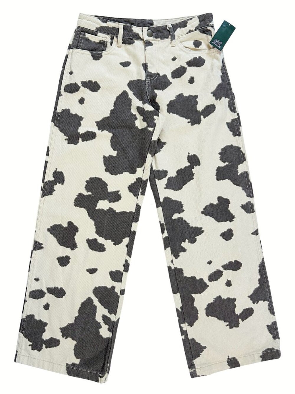 Cow Print Brown & Cream Women’s Trendy Western Denim High Rise Wide Leg Size XS - Picture 2 of 10